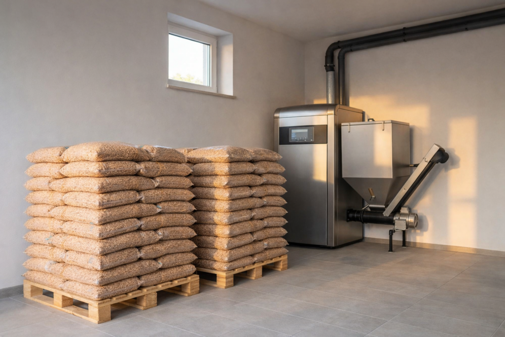 Radziejowice - Nowoczesny piec do ogrzewania z workami pelletu drzewnego na paletach, idealny do efektywnego i ekologicznego ogrzewania. Dostawa pelletu z pewnością ułatwi codzienność.