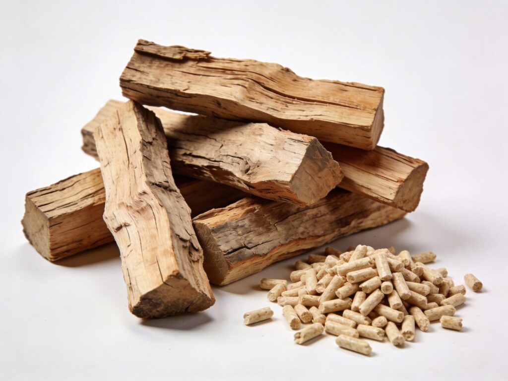 Pellet drzewny obok drewna kominkowego, idealny do ogrzewania dom&oacute;w. Wysokiej jakości pellet z dostawą do klient&oacute;w ceniących ekologię i wydajność opału. - Chyn&oacute;w